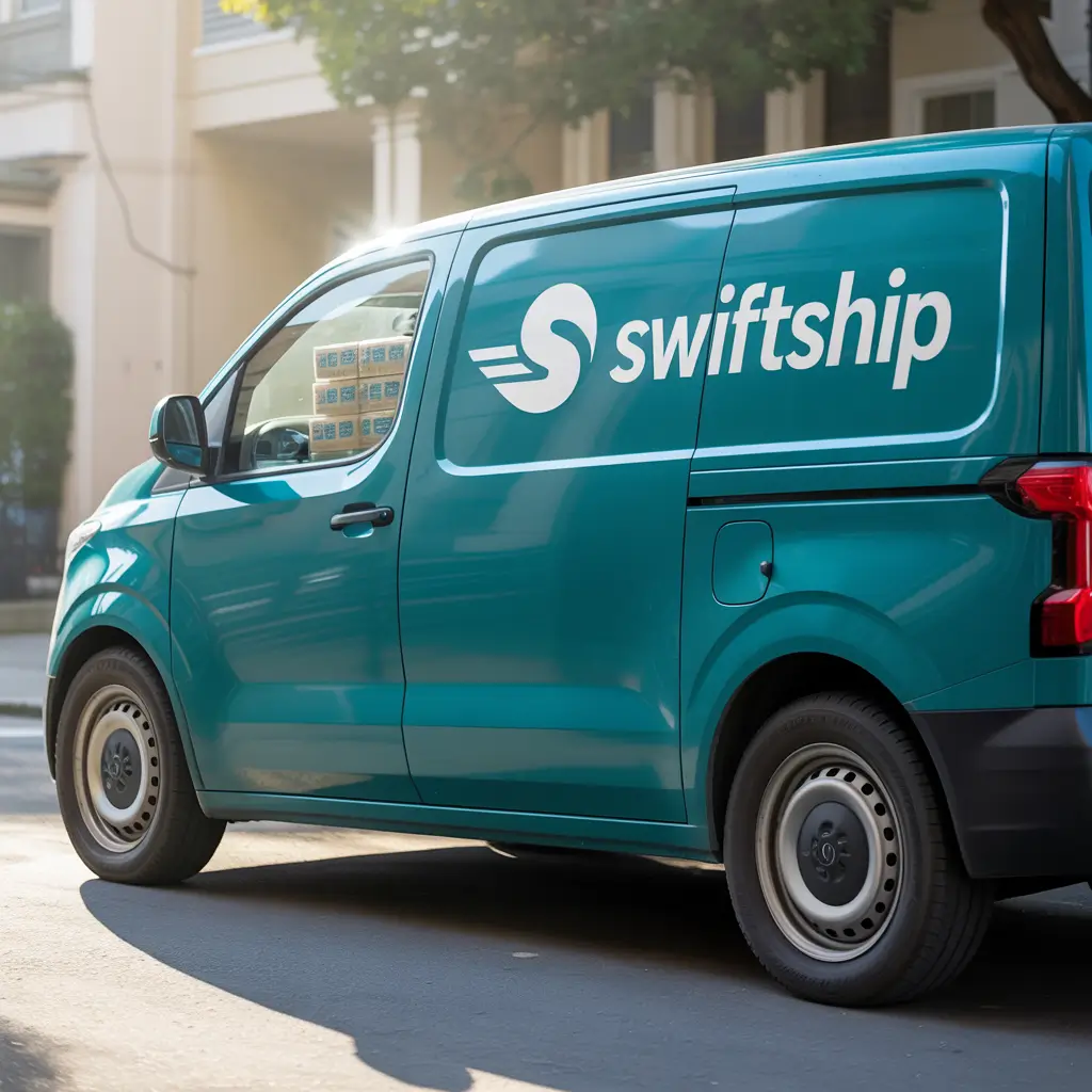 Courier picking up a package from a doorstep